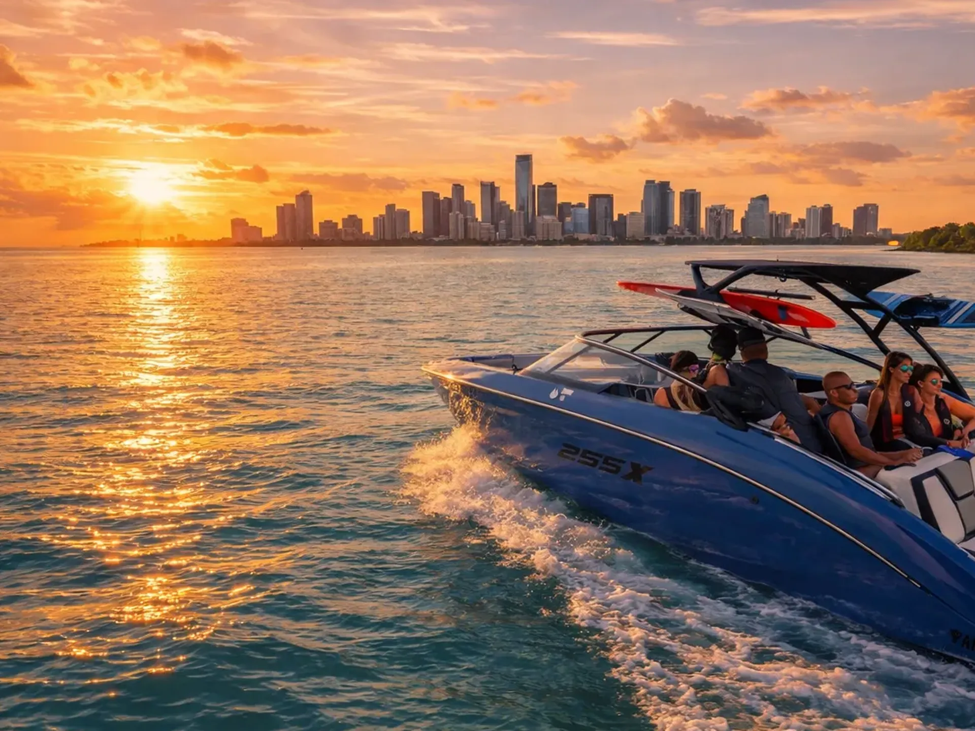 Sunset cruise on Miami Bay aboard the Yamaha 255XE