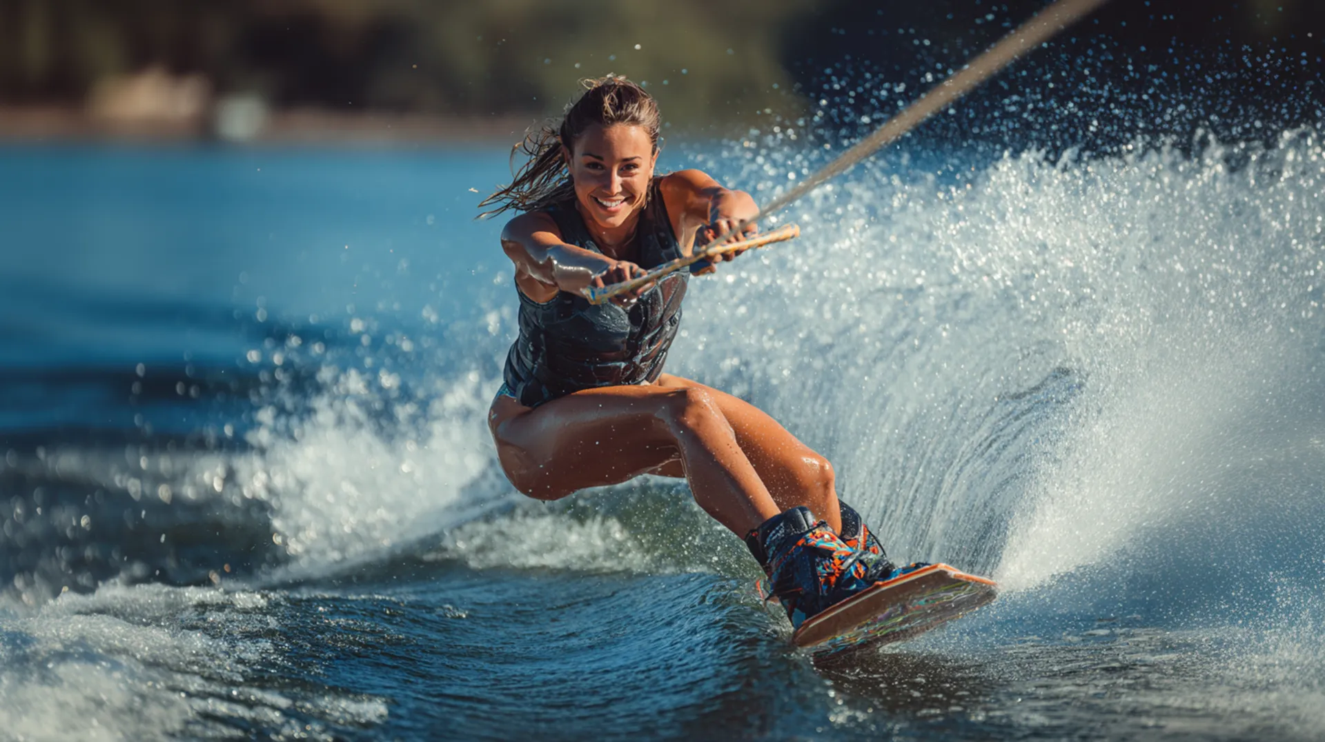 Wakesurfing in open Biscayne Bay waters near Miami