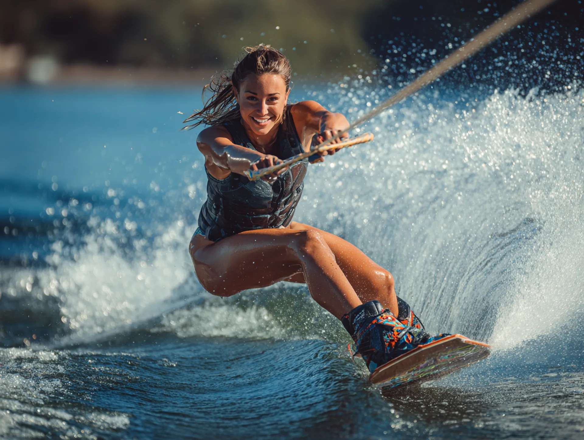Wakesurfing behind the charter boat in Miami
